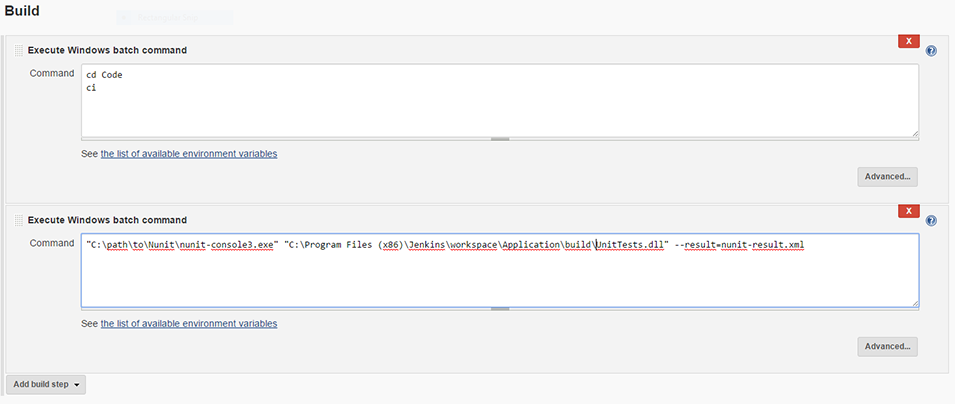 Jenkins NUnit build step