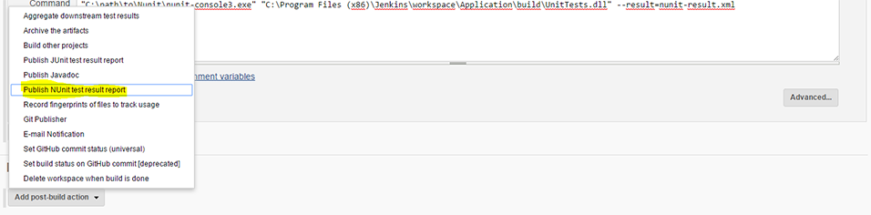 Jenkins Add NUnit post build action