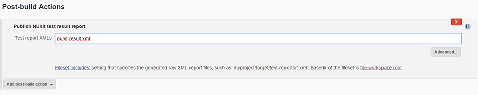 Jenkins NUnit post build action added