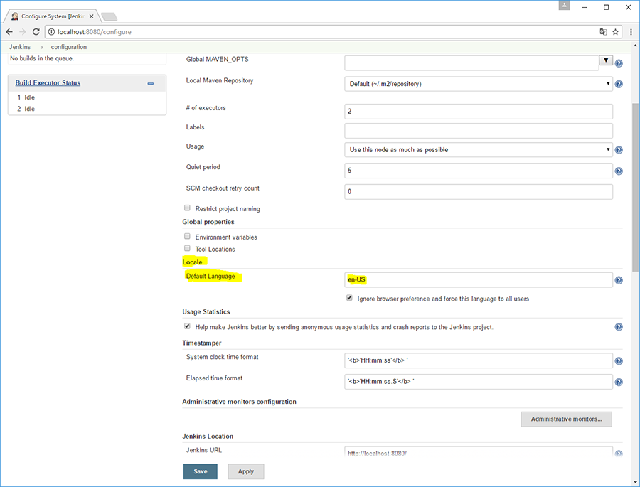 Set locale in Jenkins via the Locale plugin